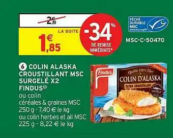 Intermarché Colin Alaska Croustillant Msc Surgelé X2 Findus offre