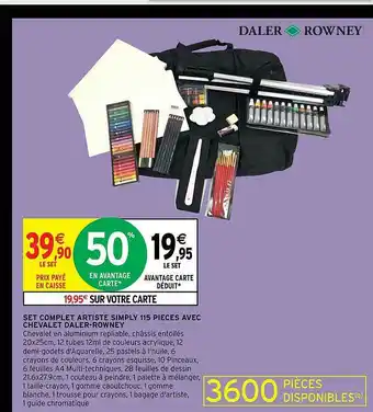 Intermarché Set Complet Artiste Simply 115 Pièces Avec Chevalet Daler-rowney offre
