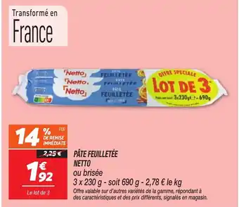 Netto NETTO Pâte feuilletée offre