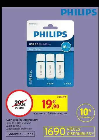 Intermarché Pack 3 Clés Usb Philips offre