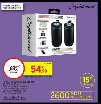 Pack 2 Enceintes Bluetooth Crysal Sound
