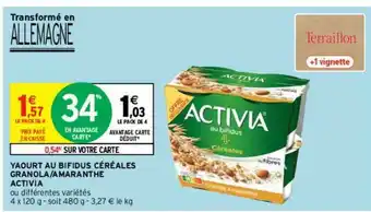 Yaourt Au Bifidus Céréales Granola Amaranthe Activia