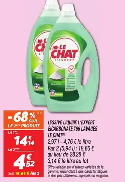 Netto LE CHAT Lessive liquide l'expert bicarbonate x66 lavages offre