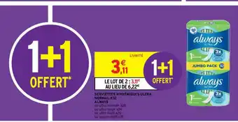 Intermarché Contact Serviettes Hygiéntiques Ultra Normal X32 Always 1+1 Offert offre