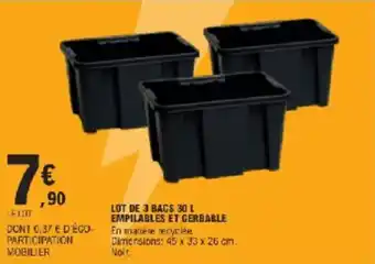 E.Leclerc Lot de 3 bacs 30 l empilables et gerbable offre