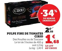 Bi1 CIRIO Pulpe fine de tomates offre