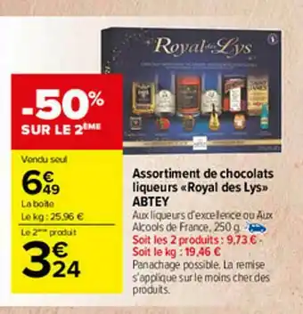 Carrefour Market Assortiment De Chocolats Liqueurs «royal Des Lys» Abtey offre