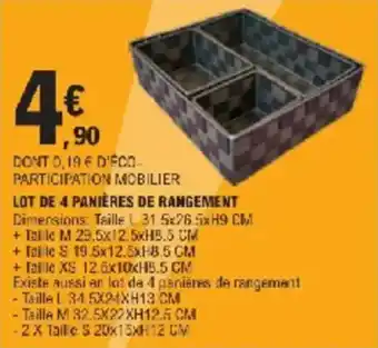 E.Leclerc Lot de 4 panières de rangement offre