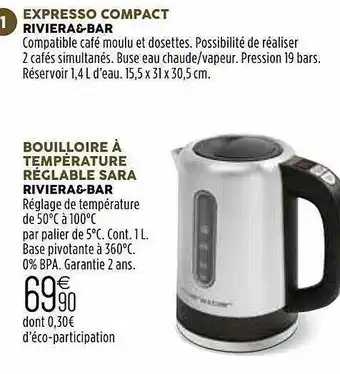 Expresso Compact Riviera&bar, Boulloire à Température Réglage Sara Reiera&bar