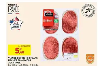 Intermarché Hyper Viande Bovine : 8 Steaks Hachés 20% Mat. Gr. Jean Rozé offre