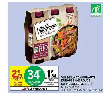 Intermarché Hyper Vin De La Communauté Européenne Rouge La Villageoise Bio offre