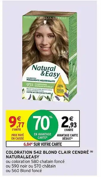 Intermarché Hyper Coloration 542 Blond Clair Cendré Natural & Easy offre