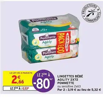 Intermarché Hyper Lingettes Bébé Agility 2x72 Pommette offre