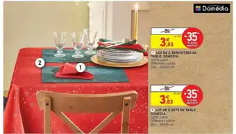 Intermarché Hyper Lot De 2 Serviettes De Table Domédia, Lot De 2 Sets De Table Domédia offre