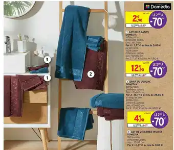 Intermarché Hyper Lot De 2 Gants Domédia, Drap De Douche Domédia, Lot De 2 Carrés Invités Domédia offre