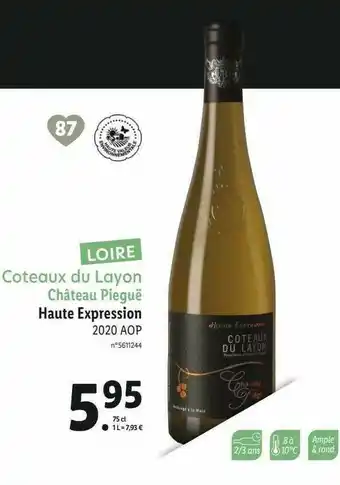 Lidl Coteaux Du Layon Château Peiguë Haute Expression 2020 Aop offre