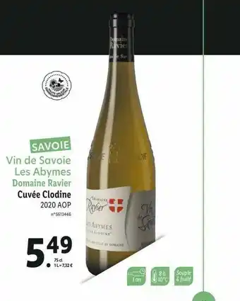 Lidl Vin De Savoie Les Abmes Domaine Ravier Cuvée Clodine 2020 Aop offre