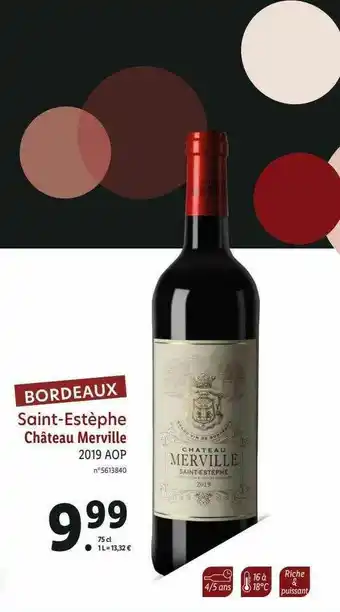 Lidl Saint-estèphe Château Merville 2019 Aop offre