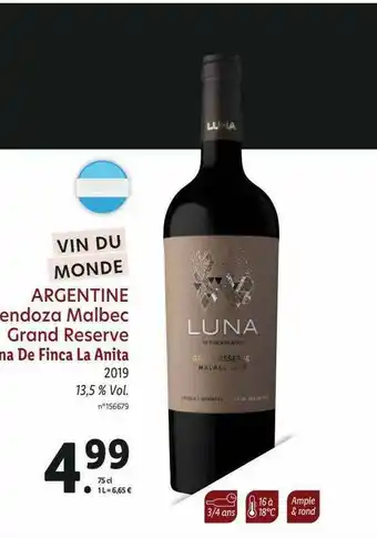 Lidl Argentine Endoza Malbec Grand Reserve Luna De Finca La Anita offre