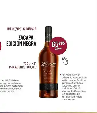 Nicolas Rhum (ron) - Guatemala Zacapa Edicion Negra offre