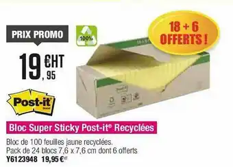 Plein ciel Bloc Super Sticky Post-it Recyclées offre