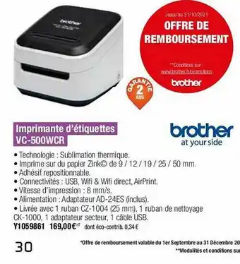 Imprimante D'étiquettes Vc-500wcr Brothe