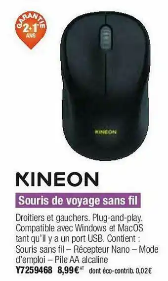 Plein ciel Souris De Voyage Sans Fil Kineon offre