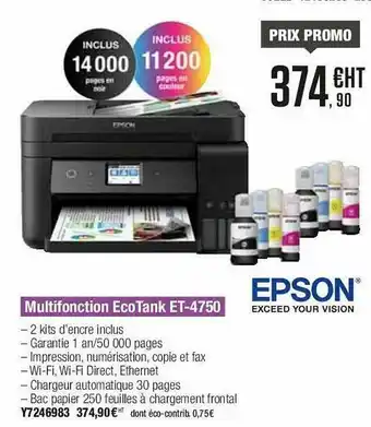 Plein ciel Multifonction EcoTank Et-4750 Epson offre