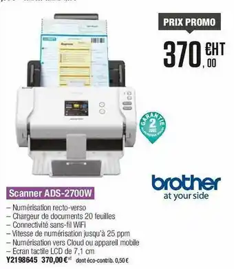 Plein ciel Scanner Ads-2700w Brother offre