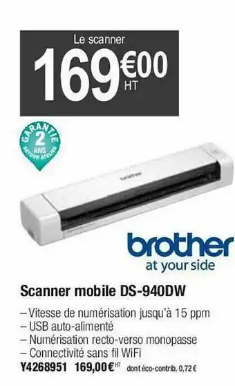 Plein ciel Scanner Mobile Ds-940dw Brother offre