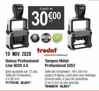 Plein ciel Dateur Professional Line 5030 4.0, Tampon Métal Professional 5253 Trodat offre