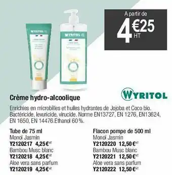 Plein ciel Crème Hydro-alcoolique Wyritol offre