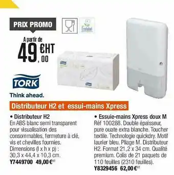 Distributeur H2 Et Essui-mains Xpress Tork