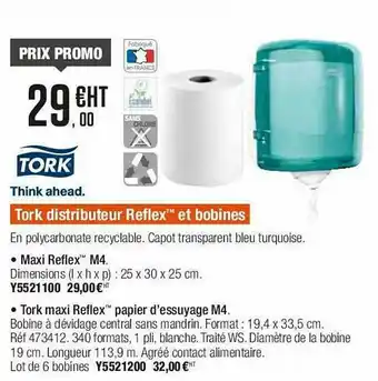 Plein ciel Tork Distributeur Reflex Et Bobines Tork offre