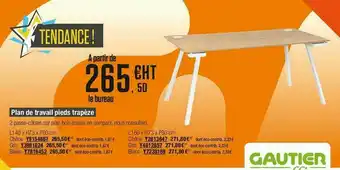 Plein ciel Plan De Travail Pieds Trapèze Gautier offre
