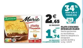 Super U Plats Cuisinés Surgelés Marie offre