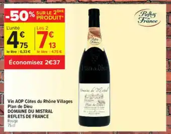 Carrefour Contact Vin Aop Côtes Du Rhône Villages Plan De Dieu Domaine Du Mistral Reflets De France offre