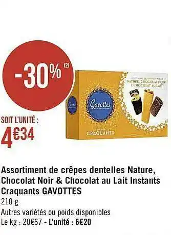 Casino Supermarchés Assortiment De Crêpes Dentelles Nature, Chocolat Noir & Chocolat Au Lait Instants Craquants Gavottes offre