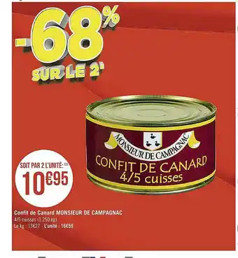 Casino Supermarchés Confit De Canard Monsieur De Campagnac offre