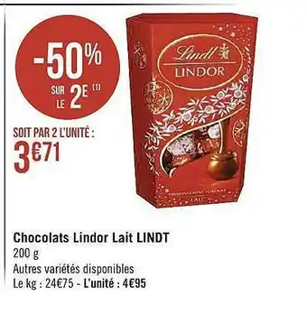 Casino Supermarchés Chocolats Lindor Lait Lindt offre
