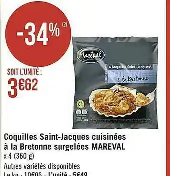 Coquilles Saint-jacques Cuisinées à La Bretonne Surgelées Mareval