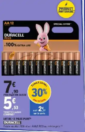 E.Leclerc Lot de 12 piles plus duracell offre