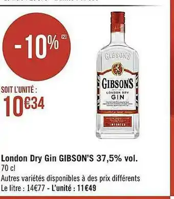 Casino Supermarchés London Dry Gin Gibson's 37,5% Vol. offre