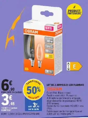 E.Leclerc Lot de 2 ampoules led flammes offre