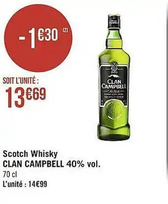 Casino Supermarchés Scotch Whisky Clan Campbell 40% Vol. offre