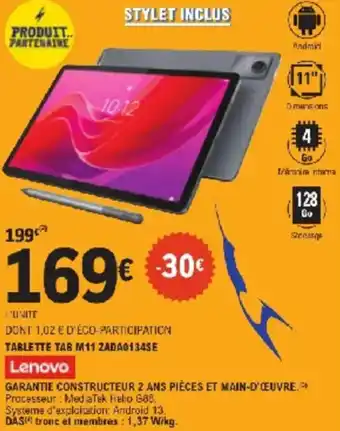 E.Leclerc Tablette tab M11 ZADA0134SE Lenovo offre