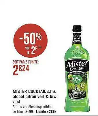 Casino Supermarchés Mister Cocktail Sans Alcool Citron Vert & Kiwi offre