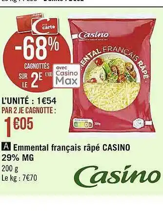 Casino Supermarchés Emmental Français Râpé Casino offre