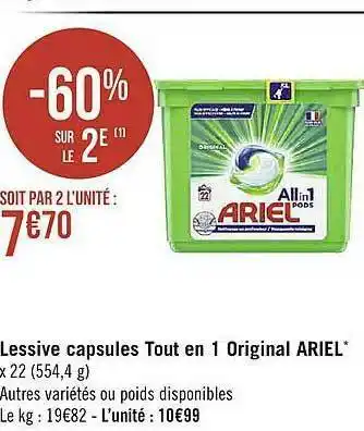 Casino Supermarchés Lessive Capsules Tout En 1 Original Ariel offre