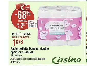 Casino Supermarchés Papier Toilette Douceur Double épaisseur Casino offre
